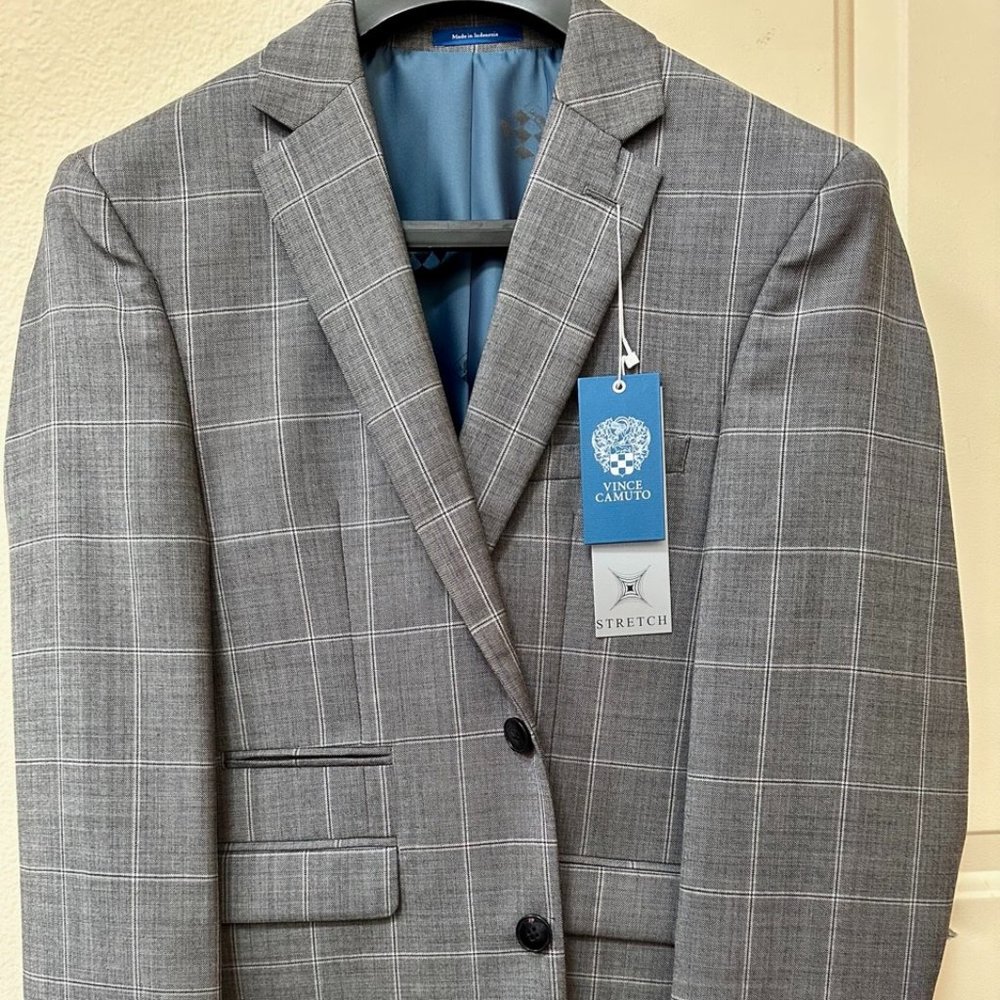 VINCE CAMUTO Mens Gray Plaid Slim Fit Suit 2 piece VA001SV5293 Size 36s 29W - Picture 4 of 5